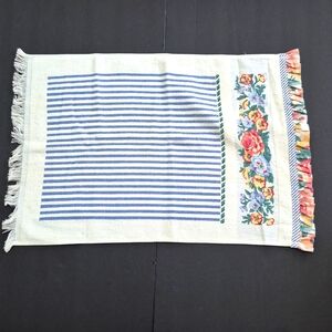 Vintage Floral and Striped Fringe Towel Shabby Cottage 80's 90's
